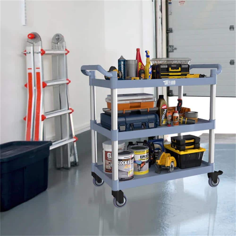 3 Tier Medium 390 lbs. Capacity Plastic Utility Cart with Wheels Grey - Hercitys
