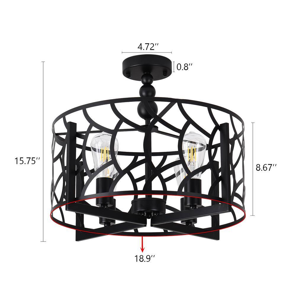 18.9 in. 4-Light Black Industrial Cage Drum Semi-Flush Mount - Hercitys