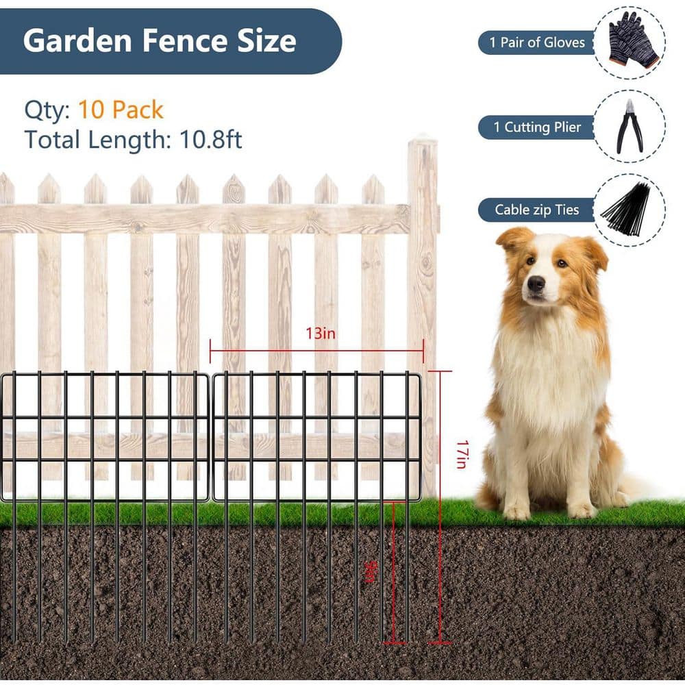 17 in. Metal Animal Barrier Garden Fence 10 Pack No Dig Rustproof Ground Defense for Dog Rabbit Yard Patio Landscaping - Hercitys