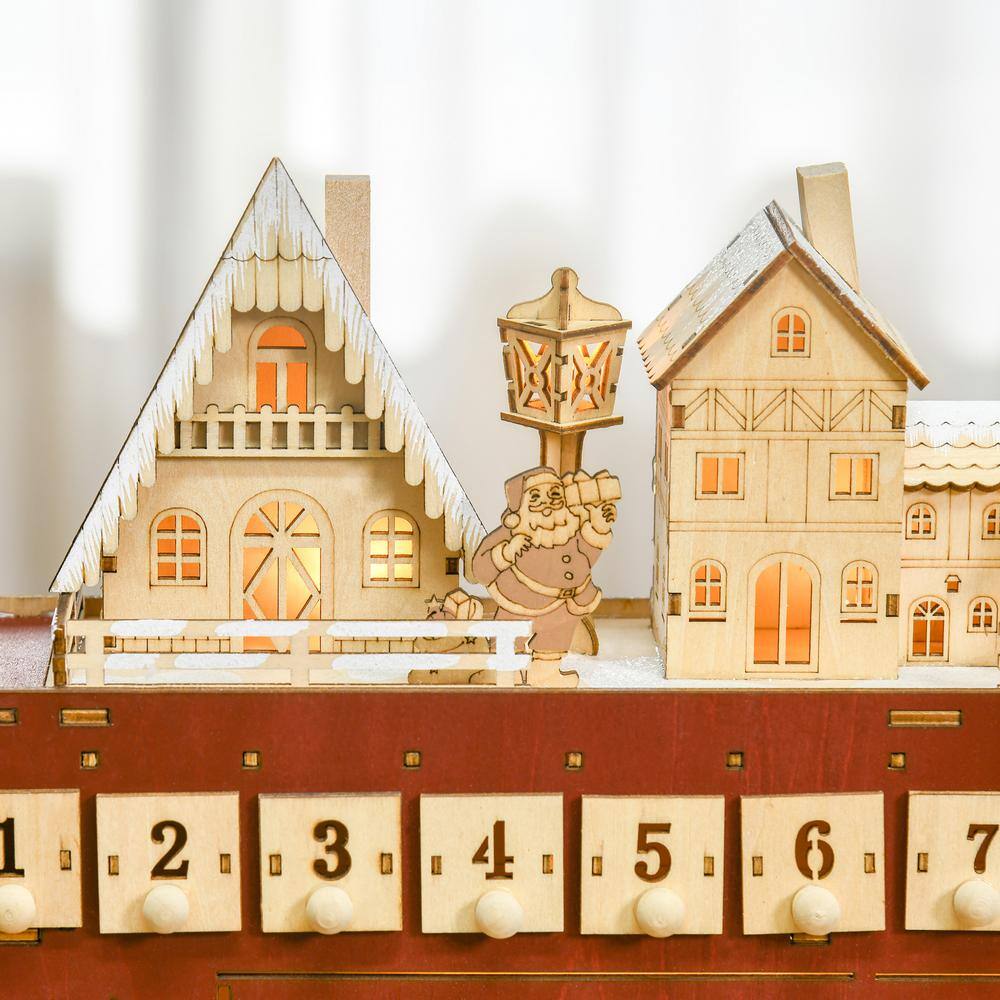 13.5 in. Christmas Village Bus Advent Calendar with Light Up Table and Countdown Drawer - Hercitys