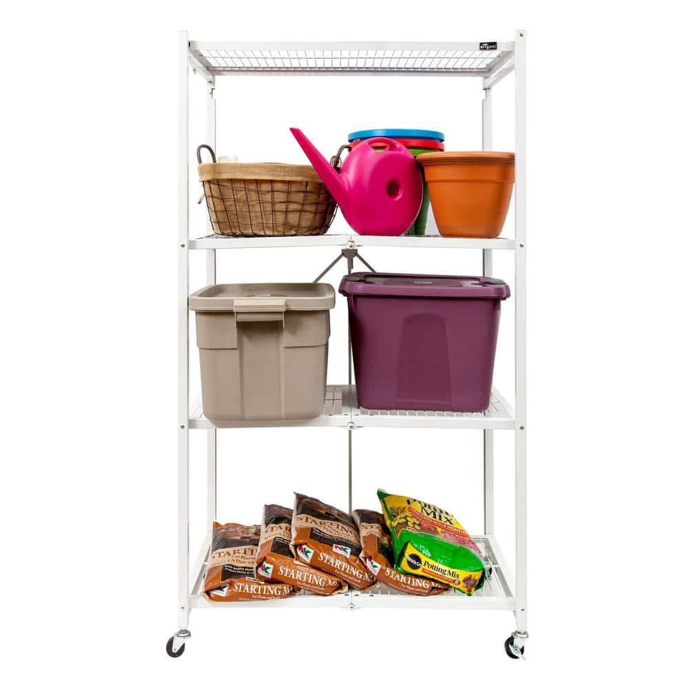 21 in. x 36 in. 60 in. Wheeled 4-Shelf Folding Steel Wire Shelving White - Hercitys