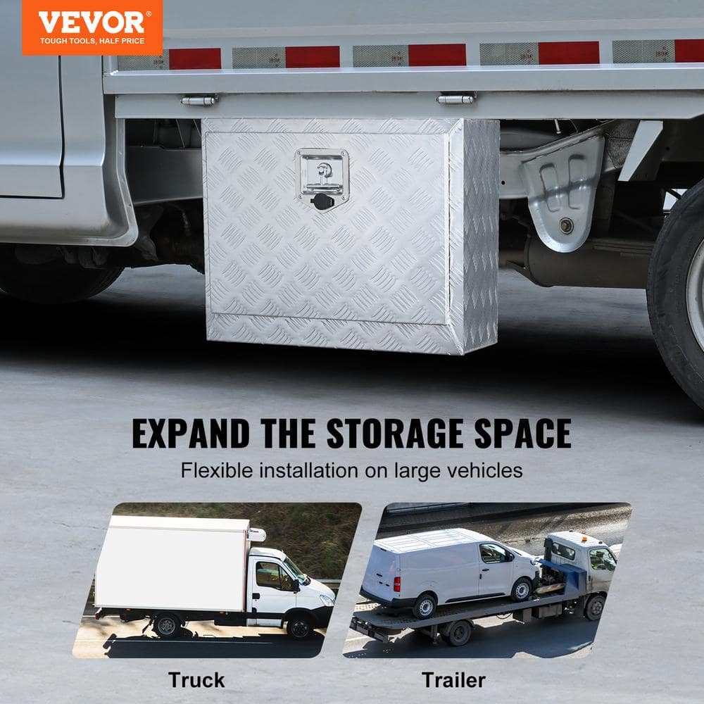 24 in. x 14 in. x 16 in. Underbody Truck Tool Box Aluminum Pickup Storage Box with Keys T-Handle Latch for Truck Trailer - Hercitys