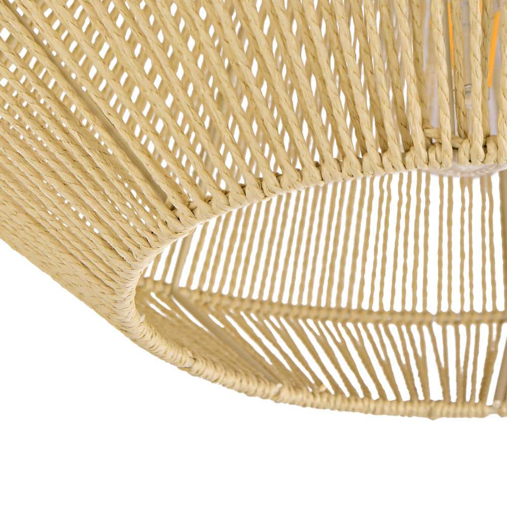 16 in. 1-Light Cream Small Semi-Flush Mount Ceiling Light with natural Simple Hand Weaved shade - Hercitys