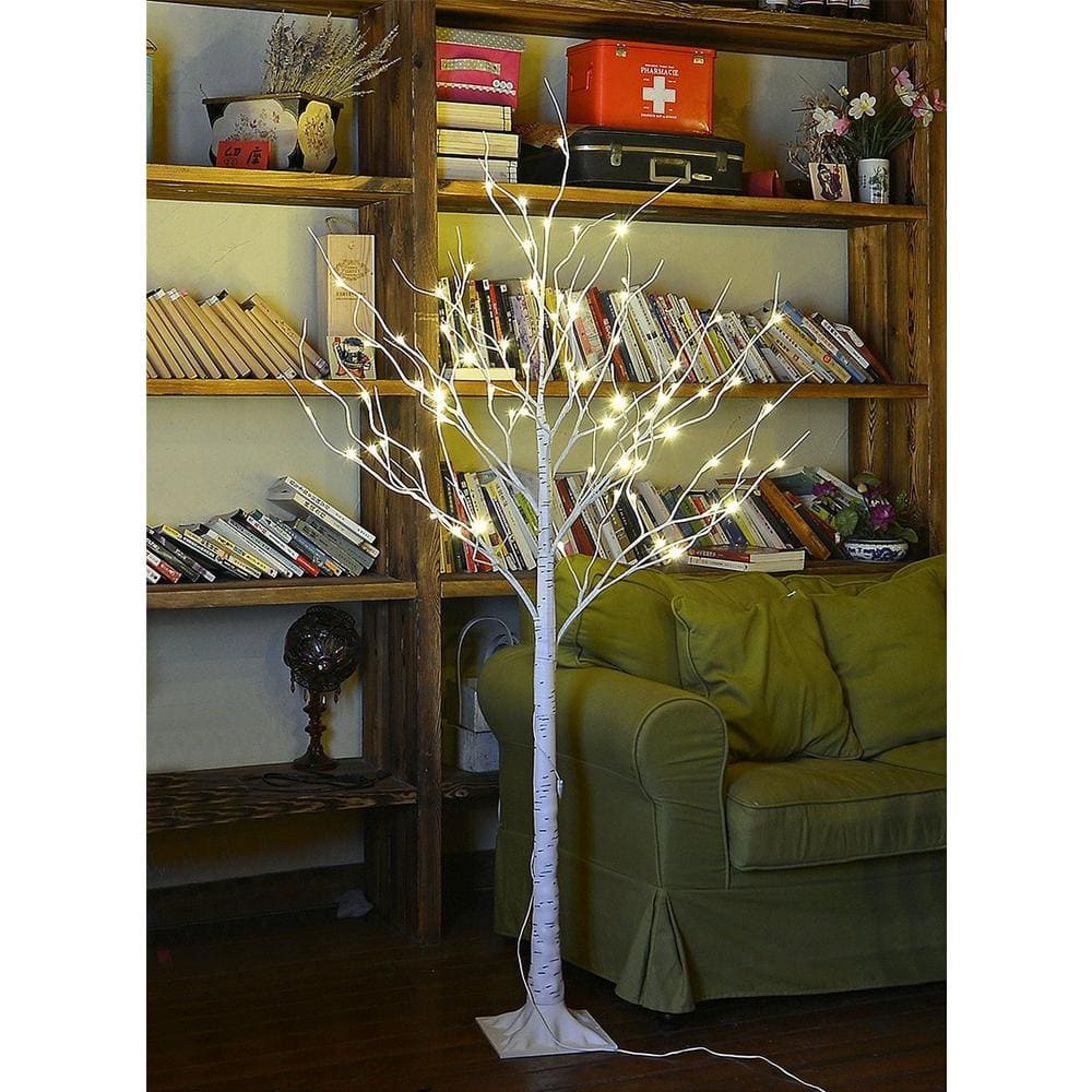 4 ft. Pre-Lit LED Birch Tree Artificial Christmas Tree with Flexible Branches and 48-Warm White LED Lights - Hercitys