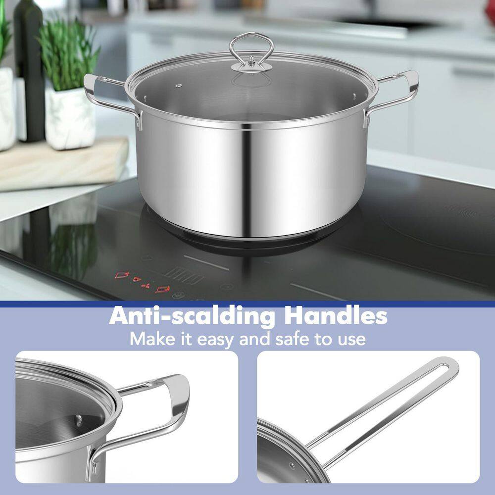 12-Piece Stainless Steel Pots and Pans Set with Tempered Glass Lids and Handles - Hercitys