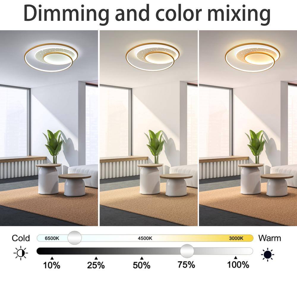 19.68 in. Gold Modern Simple Style Selectable LED Flush Mount Ceiling Light with Remote Control - Hercitys