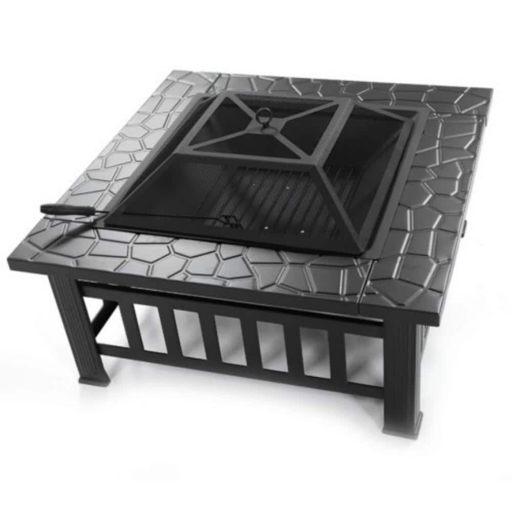 32 in. Fire Pit Table Square Metal Stove Backyard Patio Garden Fireplace for Camping, Outdoor Heating and Picnic - Hercitys