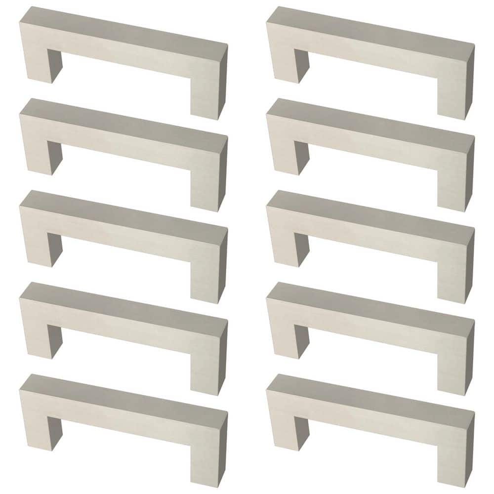 10-Pack Simple Modern Square 3 in. (76 mm) Modern Cabinet Drawer Pulls in Stainless Steel - Hercitys