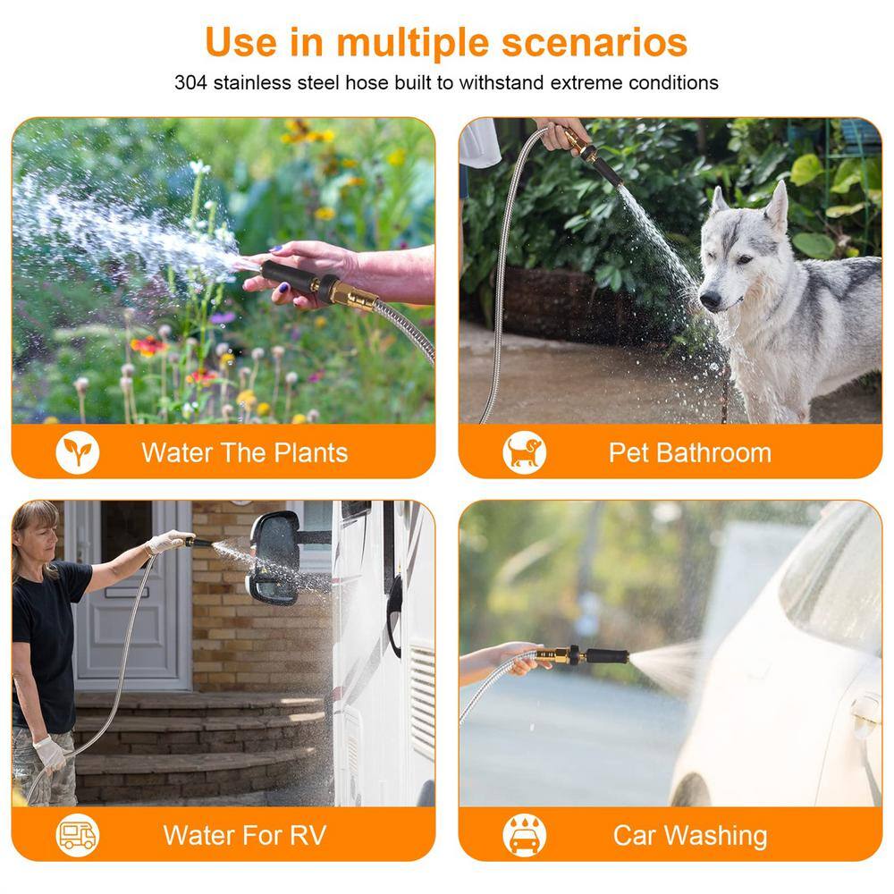 3/8 in. Dia. x 50 ft. Heavy Duty Stainless Steel Water Garden Hose Collapsible Hose no Kink Explosion - Hercitys