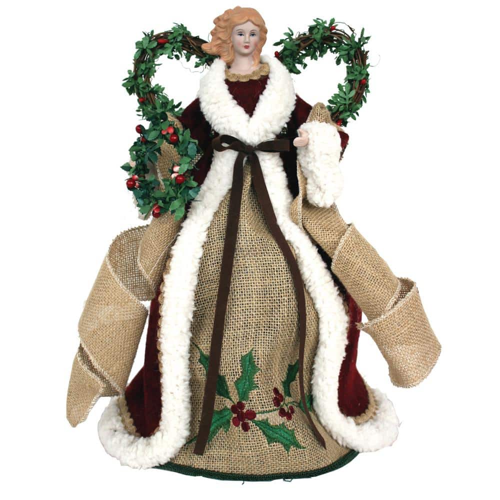 16 in. Country Poinsettia Angel Tree Topper - Hercitys