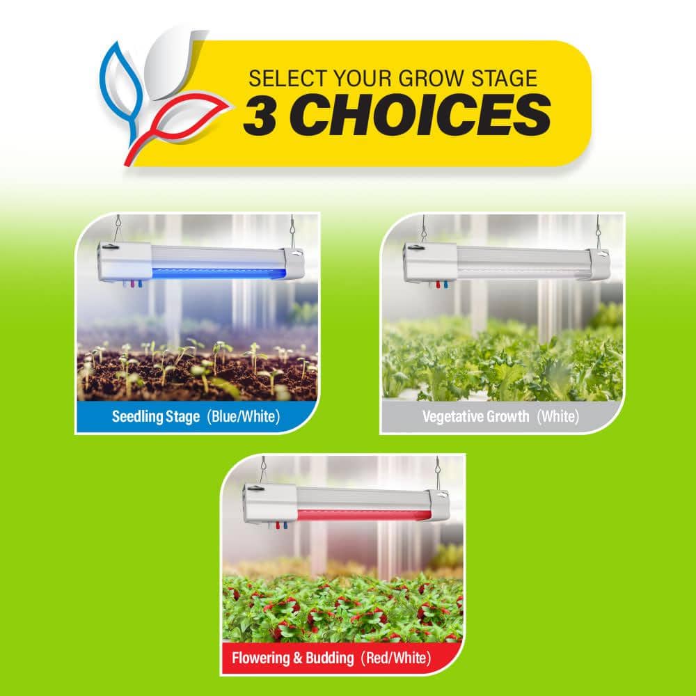 12.2 in. 13.5-Watt Vertical White LED 3 Adjustable Spectrum Linkable Plant Grow Light Fixture White Adjustable Light - Hercitys