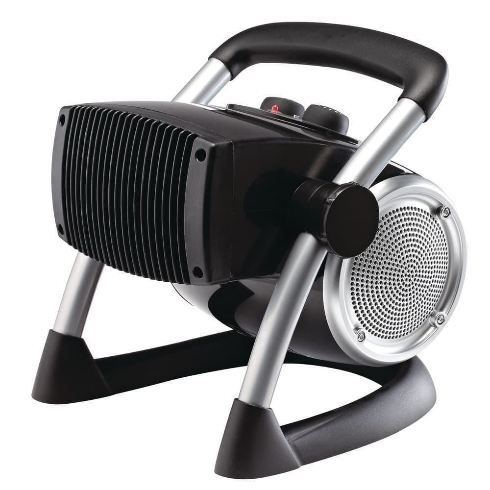 1500W 11.75 in. Black Electric Utility Ceramic Space Heater with Pivoting Head, 2 Heat Settings and Fan Only Mode - Hercitys