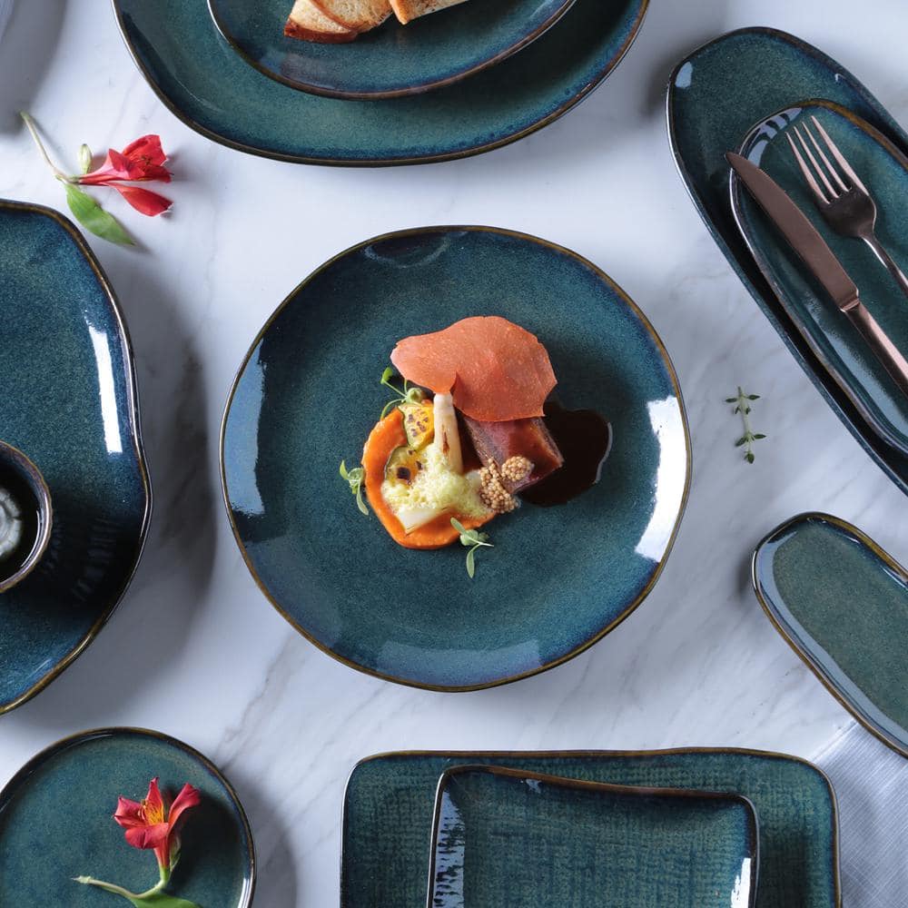 10.63 in. Oceano Dark Blue Stoneware Rectangular Platter Medium Juta (Set of 4) - Hercitys