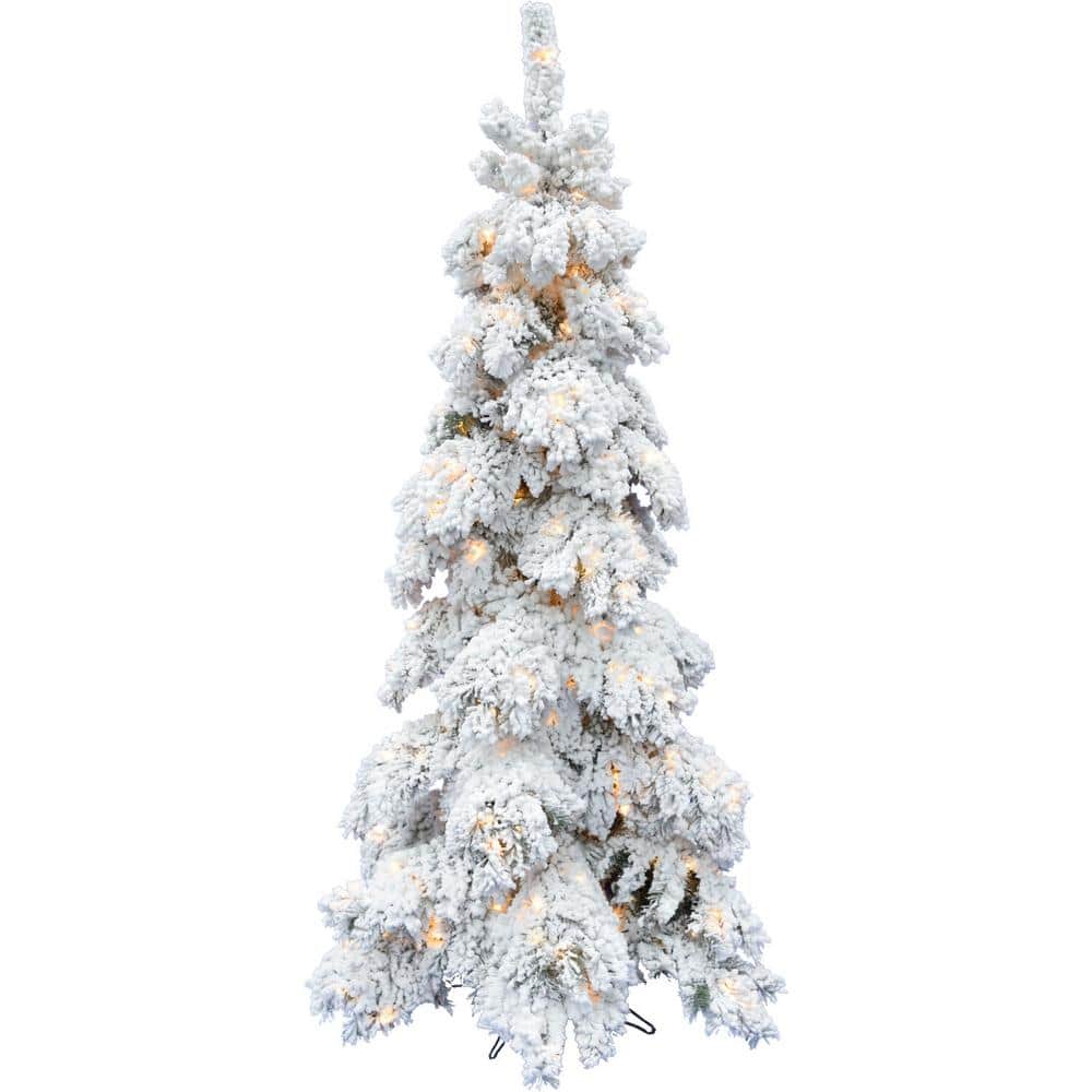 4 ft. Elk PreLit Mountain Snow Flocked Artificial Christmas Tree with Warm White LED Lights - Hercitys