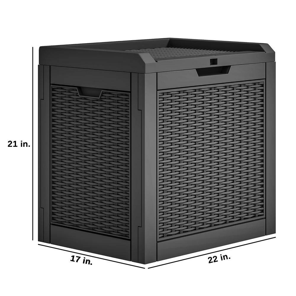 32 Gal. Black Water Resistant Resin Deck Box with Lockable Lid and Side Handles - Hercitys