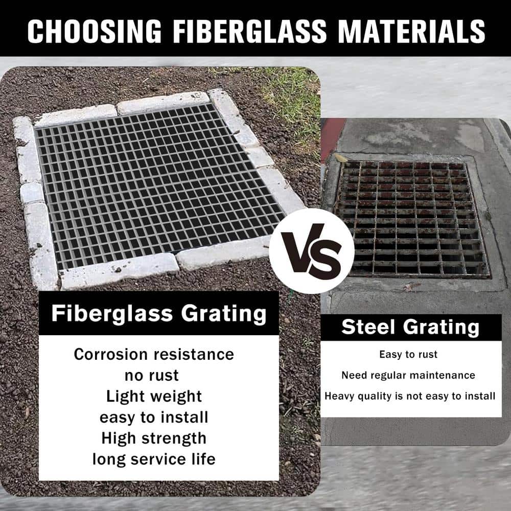 10.6 in. x 10.6 in. x 1 in. Gray Fiberglass Molded Grating, Paver,1.5 in. x 1.5 in. x 1 in. (4-Pack) - Hercitys