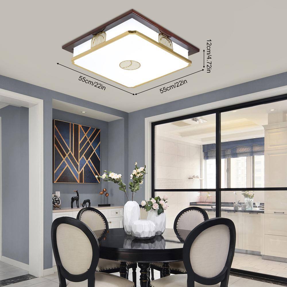 22 in. White and Brown Modern Flush Mount Dimmable LED Ceiling Light with Integrated LED Light Source and Acrylic Shade - Hercitys