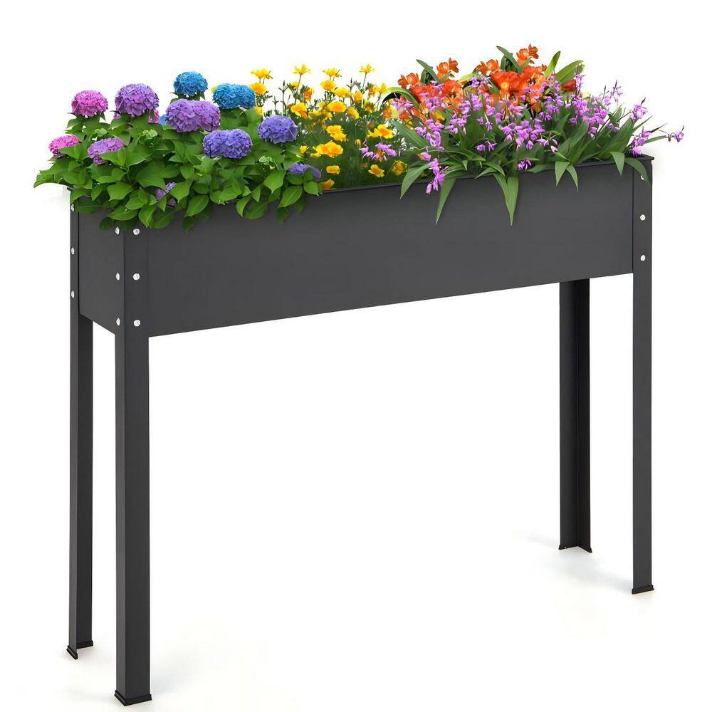 40 in. x 11 in. x 31.5 in. Metal Raised Garden Bed Planter Box with Drain Hole for Flower Vegetable-Black - Hercitys