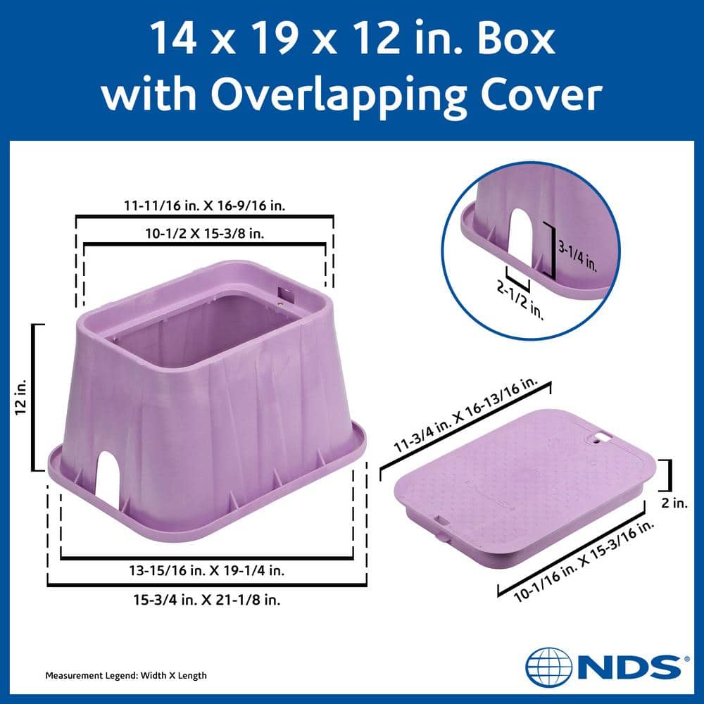14 in. X 19 in. Pro-Spec® Series Rectangular Valve Box and Cover, 12 in. Height, Purple Box, Reclaimed Water Cover - Hercitys