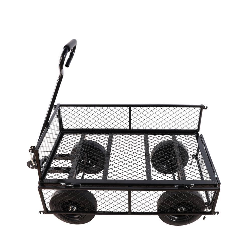 16 cu.ft. Mesh Metal Frame Wagon Heavy-Duty Push Garden Cart with Solid wheels Tools cart in Black - Hercitys