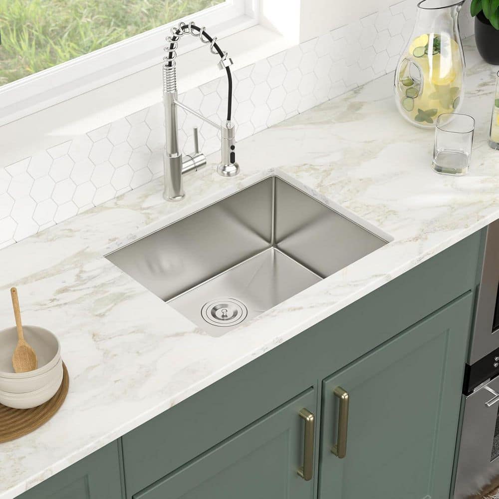 23 in. Undermount Kitchen Sink Single Bowl 16-Guage Stainless Steel Sink with Bottom Grid - Hercitys