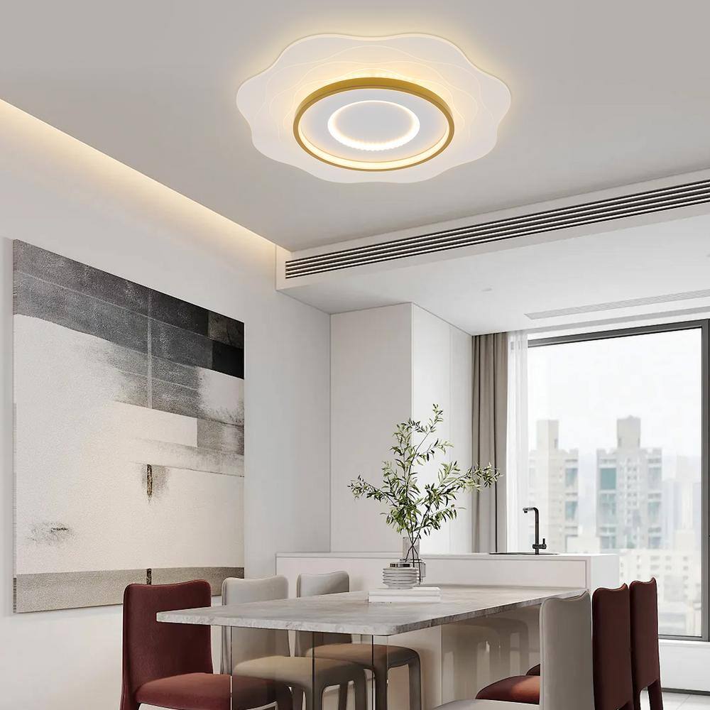 23.62 in. 1-Light White Modern Creative Wave Design Dimmable Selectable LED Flush Mount Ceiling Light with Remote - Hercitys