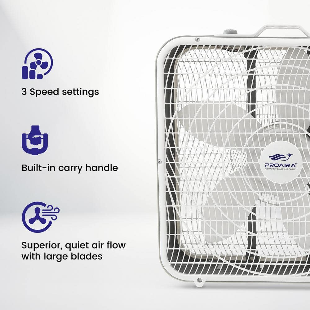 20 in Box Fan in White with 3 Speed Control and Carry Handle - Hercitys