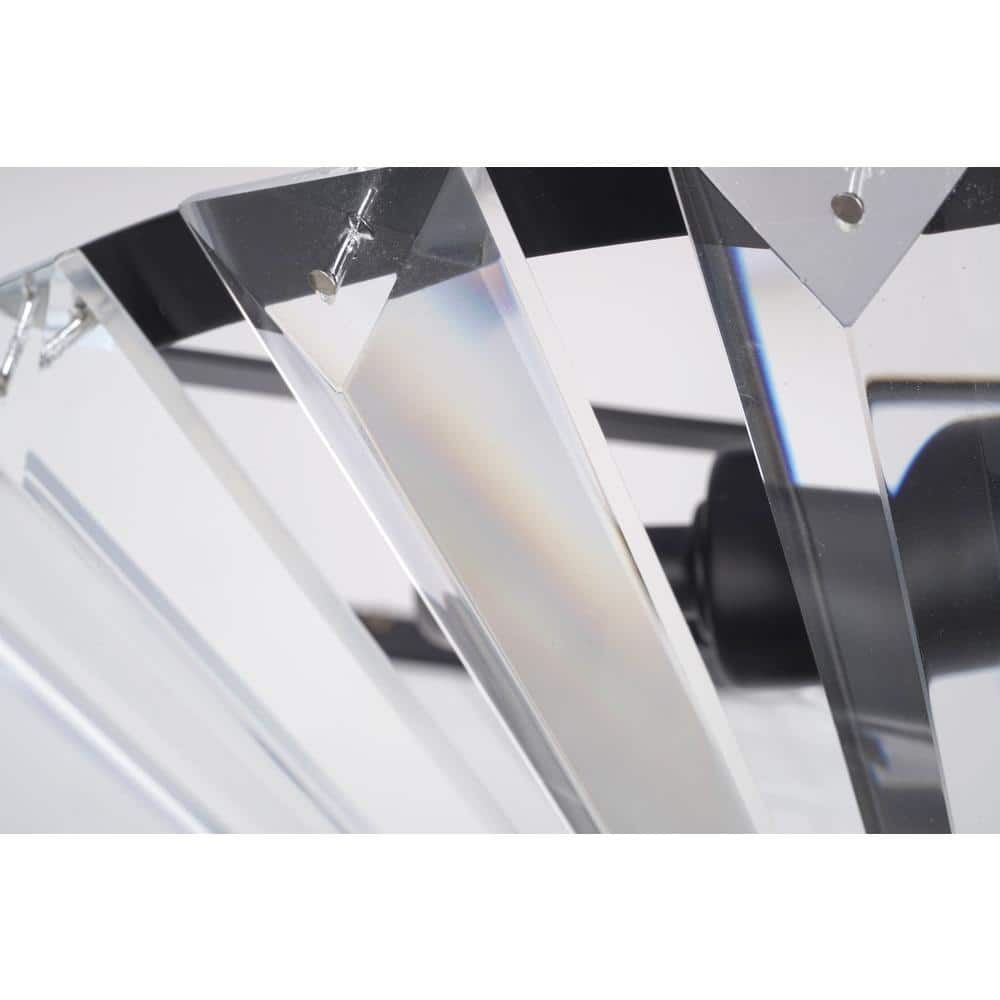 11 in. 2-Light Matte Black Transitional Semi-Flush Mount with Clear Glass Faceted Shade and No Bulbs Included - Hercitys