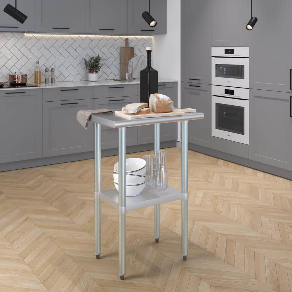 18 in. x 24 in. Stainless Steel Kitchen Utility Table with Adjustable Bottom Shelf - Hercitys