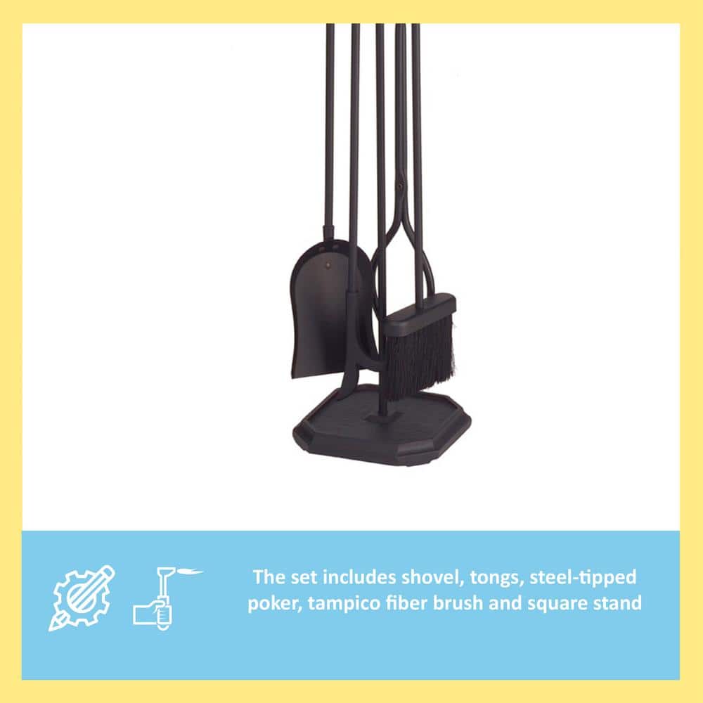 29.5 in. Tall 5-Piece Black Neoclassic Fireplace Tool Set with Square Base - Hercitys