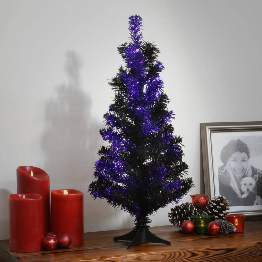 2 ft. Black and Purple Tinsel Halloween Tree - Hercitys