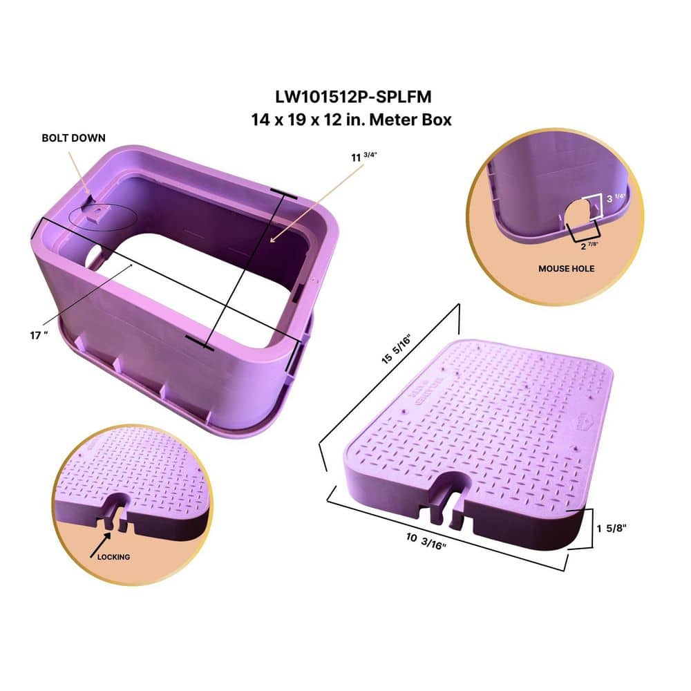 14 in. x 19 in. Rectangular Irrigation Valve Box and Lid, Purple Non-potable - Hercitys