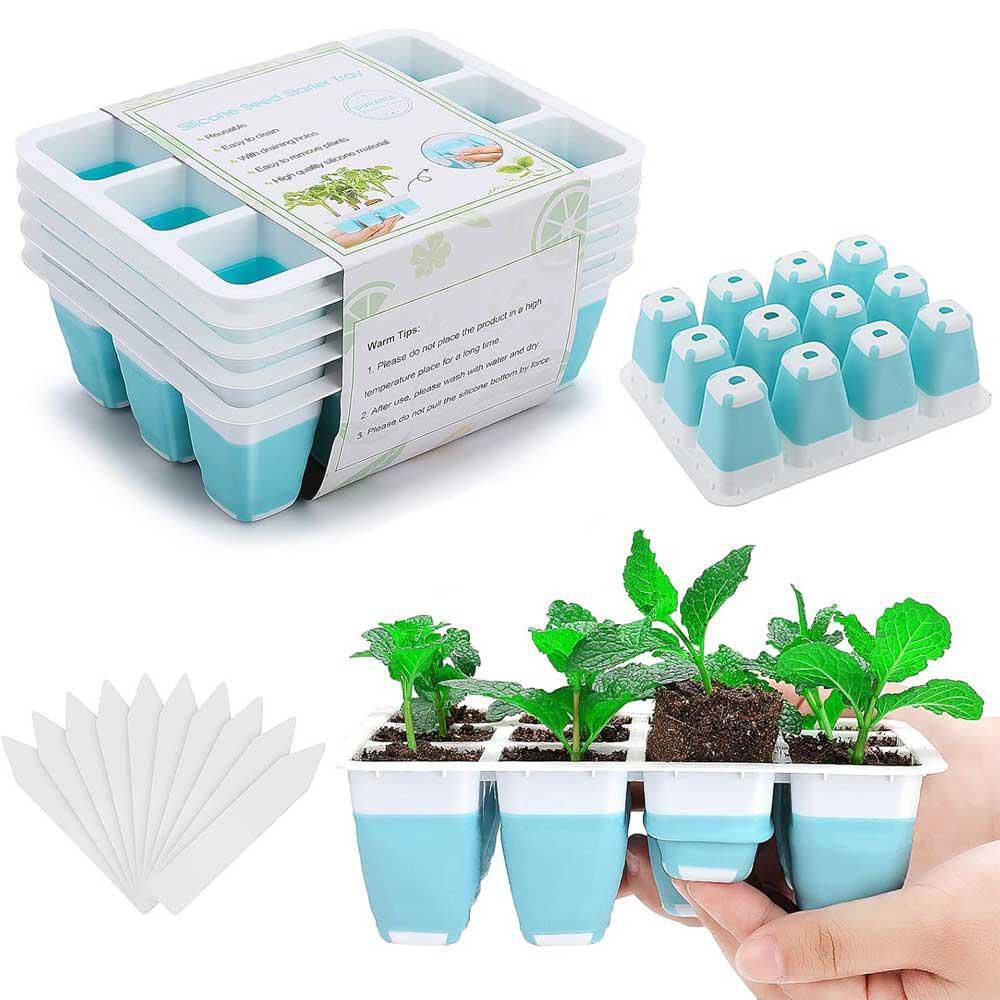 5-Piece Reusable Seed Starter Tray Kit with 60 Flexible Pop-Out Cells for Indoor Greenhouse Planting - Hercitys