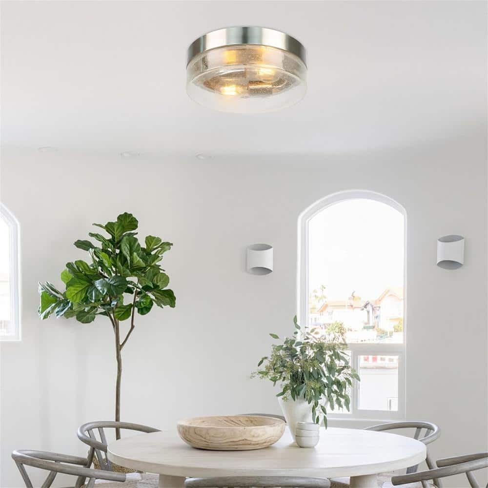 10.75 in. 2-Light Modern Silver Flush Mount Ceiling Light Hight Quality Glass Shade - Hercitys