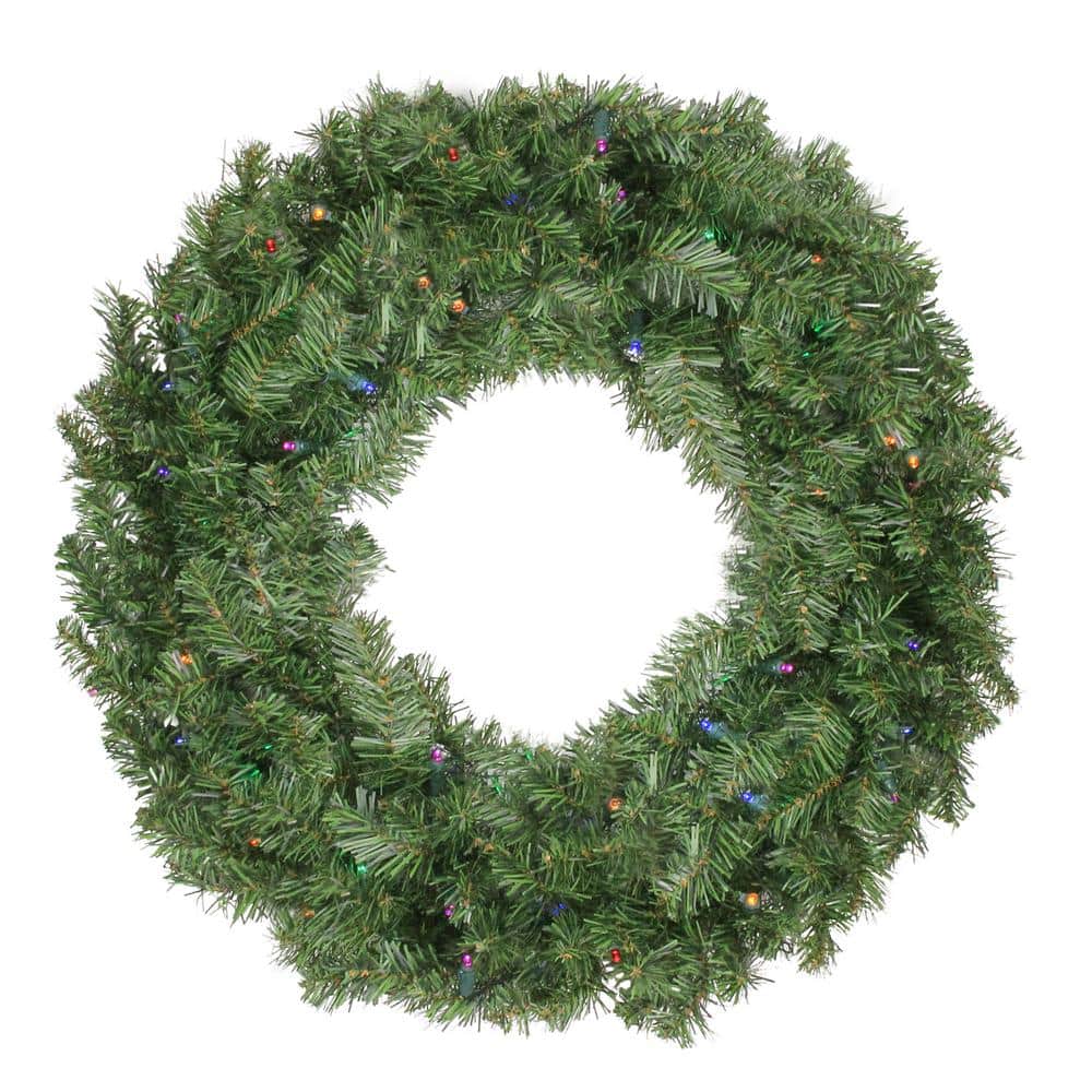 24 in. Pre-Lit LED Canadian Pine Artificial Christmas Wreath with Multi-Color Lights - Hercitys