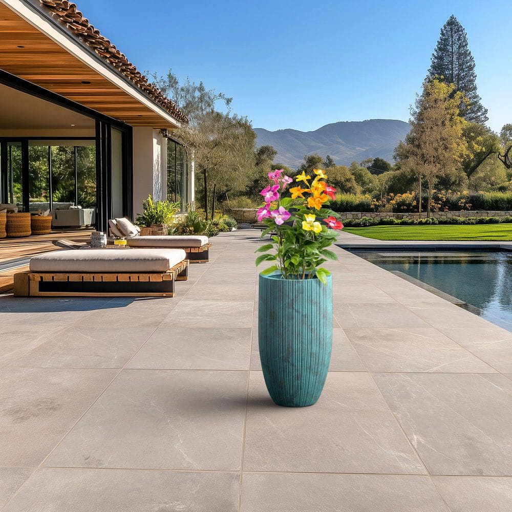 14 in. Large Muted Teal (Premium Inner) Concrete Round Planter / Pot with Drainage Holes - Hercitys