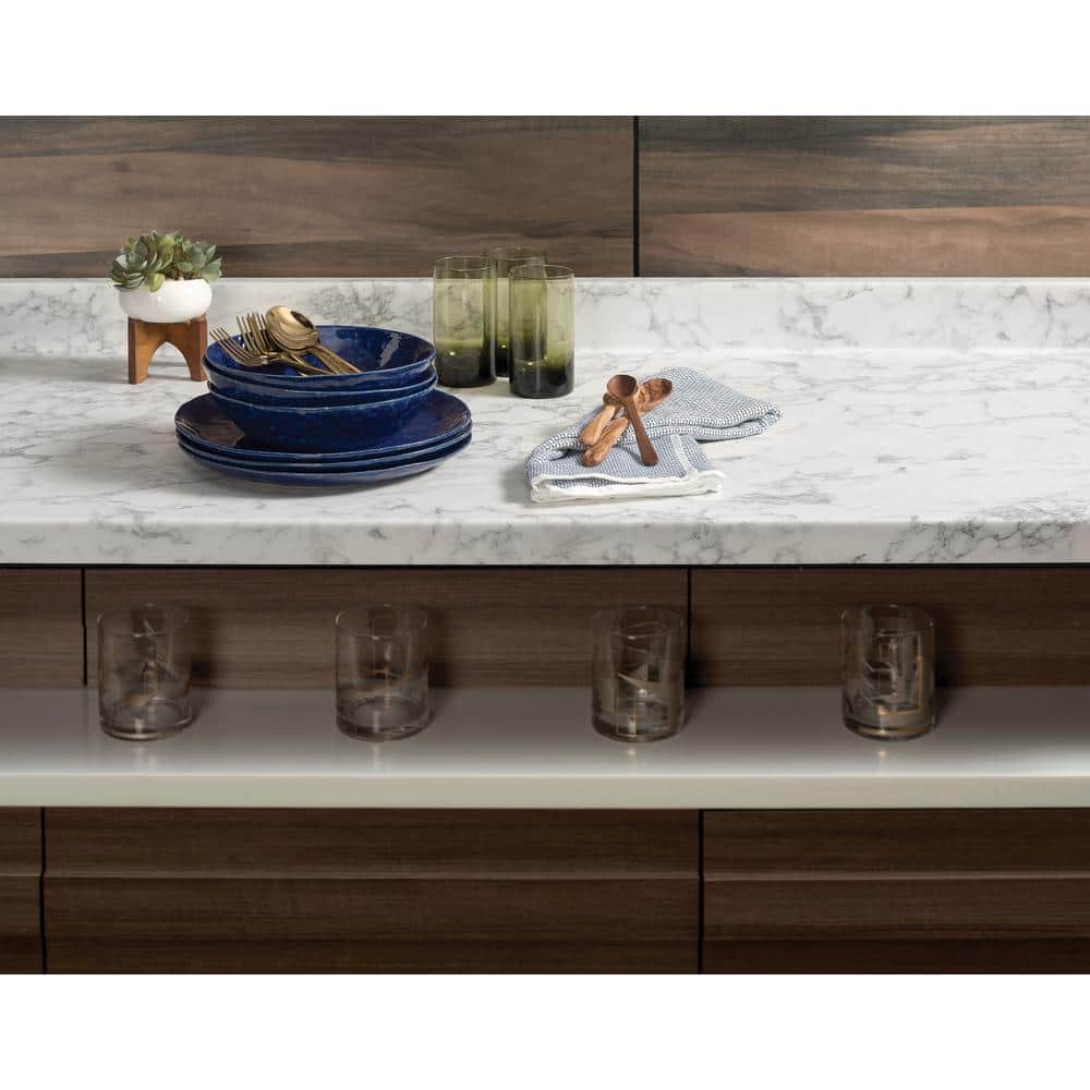 5 ft. x 12 ft. Laminate Sheet in Marmo Bianco Premium Textured Gloss Finish - Hercitys