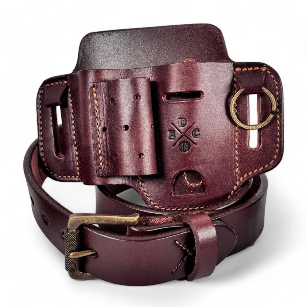 1.5 in. Work Belt Size 36 Burgundy with Heavy-Duty Easy-Slide Large Flex EDC Tool Organizer - Hercitys