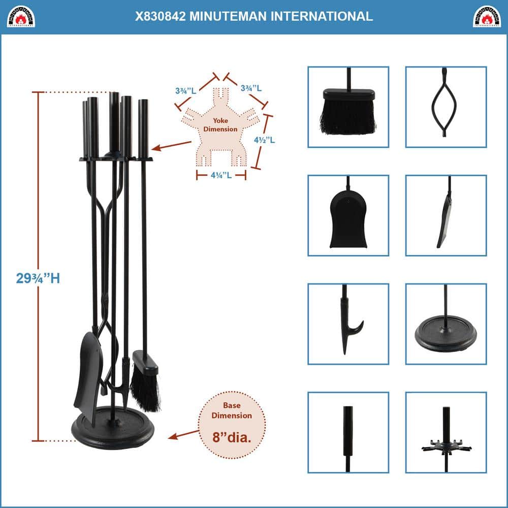 30 in. Tall 5-Piece Black Neoclassic Fireplace Tool Set with Round Base - Hercitys