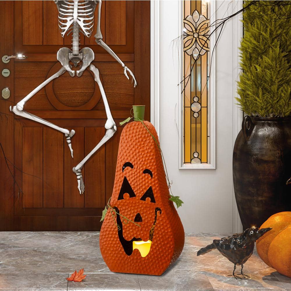 23.62 in. H Halloween Metal Jack-O-Lantern with LED Pillar - Hercitys
