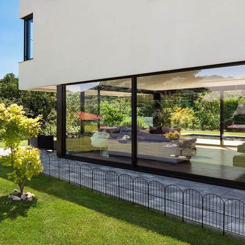 13 in. H x 23.6 in. W Black Metal Arched Garden Fence (10-Pack) - Hercitys