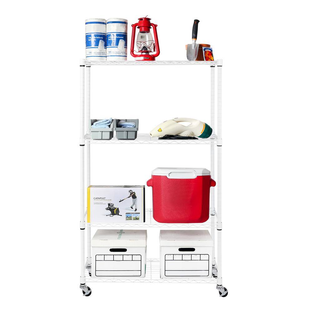 4-Tier Steel Wire Shelving System in White (36 in. W x 14 in. D x 56.5 in. H) - Hercitys