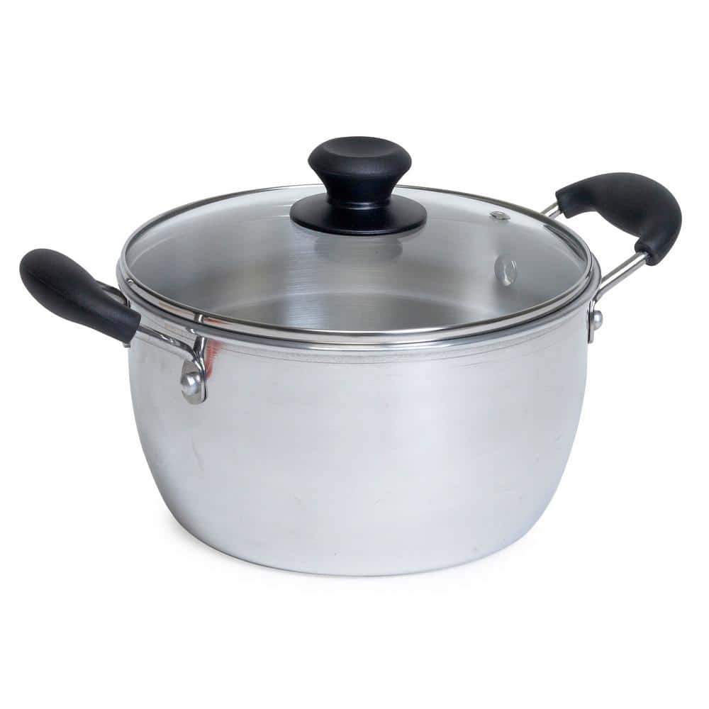 2-Piece 8 qt. Silver Aluminum Stock Pot with Lid - Hercitys