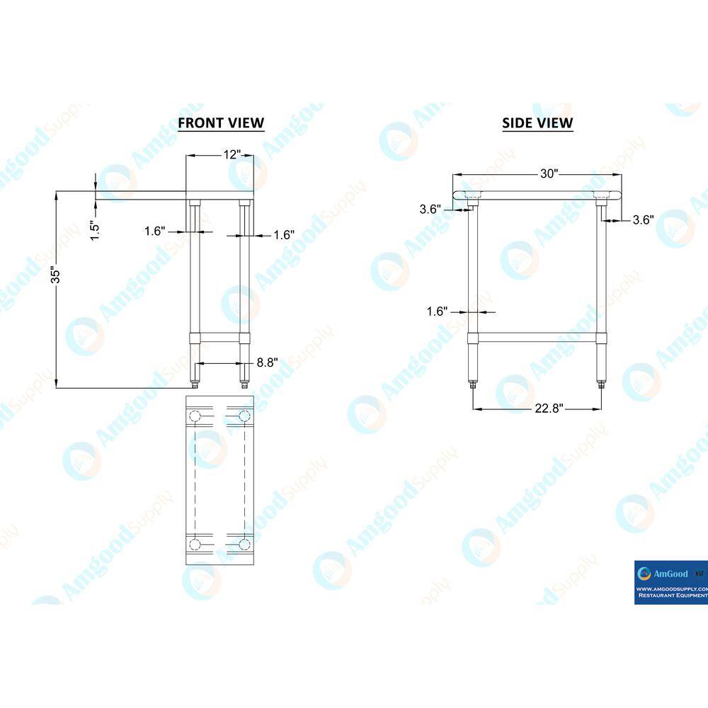 30 in. x 12 in. Stainless Steel Kitchen Utility Table with Adjustable Bottom Shelf - Hercitys