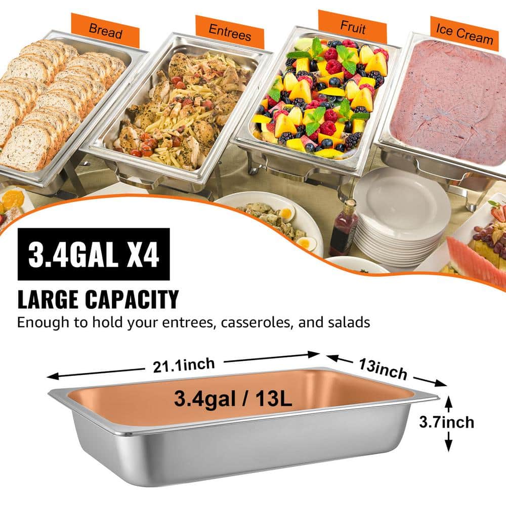 13.7qt. 4 Pack Steam Table Stainless Steel Electric Coil Roasting Pans with Lid 20.9 in. x 12.8 in. x 3.9 in. Silver - Hercitys