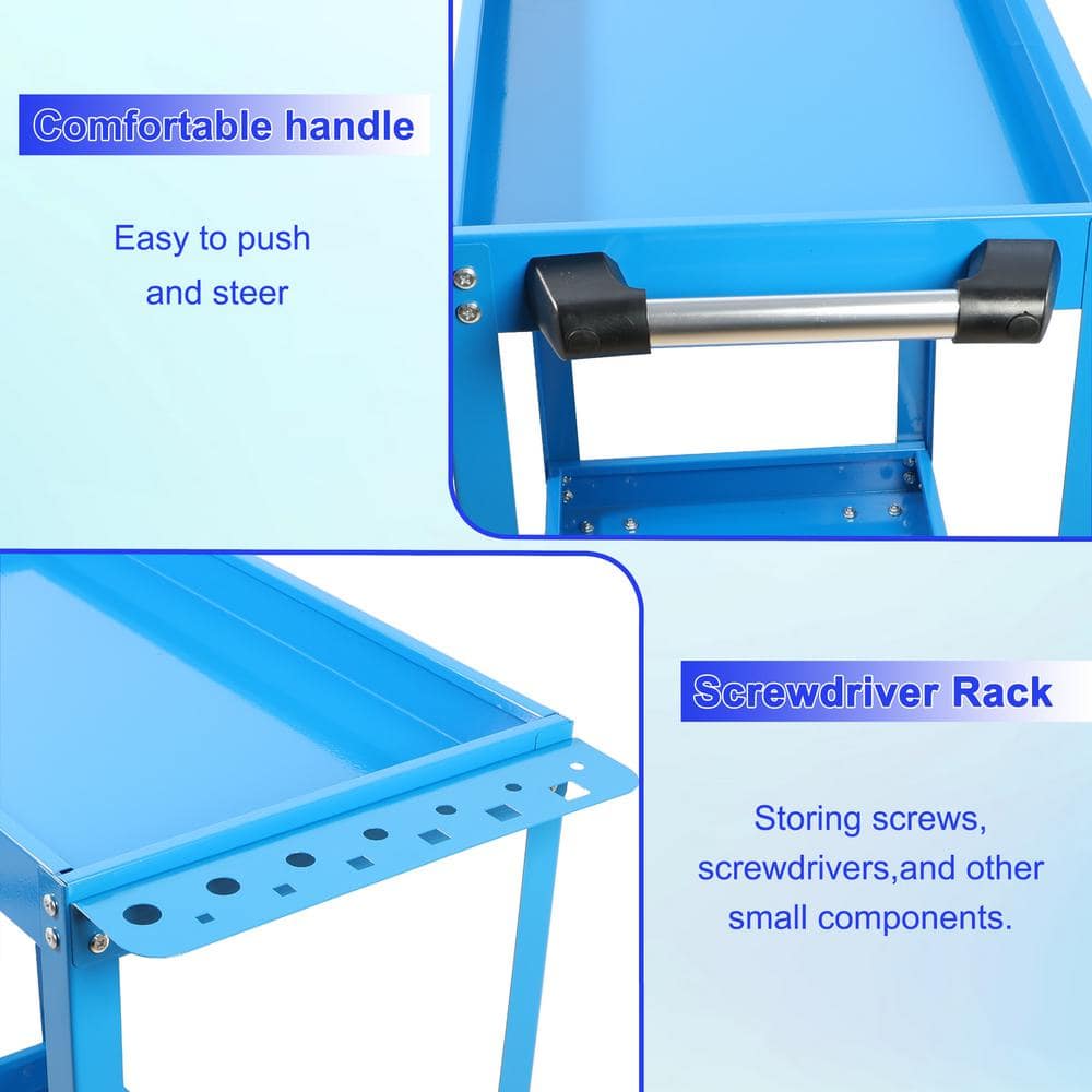 2 Tier Rolling Mechanic Tool Cart, Heavy Duty Steel Utility Cart with Lockable Wheels, 400 lbs. Capacity - Hercitys