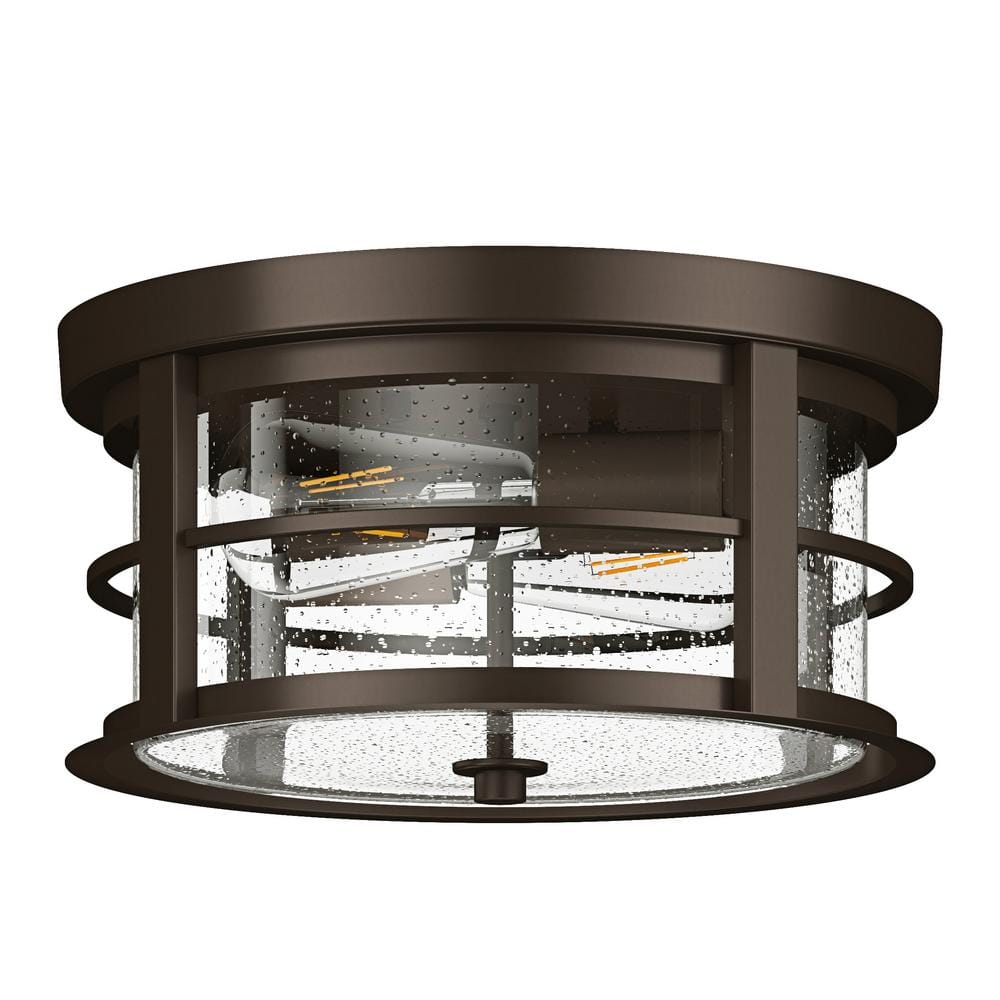 11.8 in. 2-Light Oil Rubbed Bronze Flush Mount Ceiling Light with Seeded Glass Shade Close to Ceiling Lighting Fixture - Hercitys