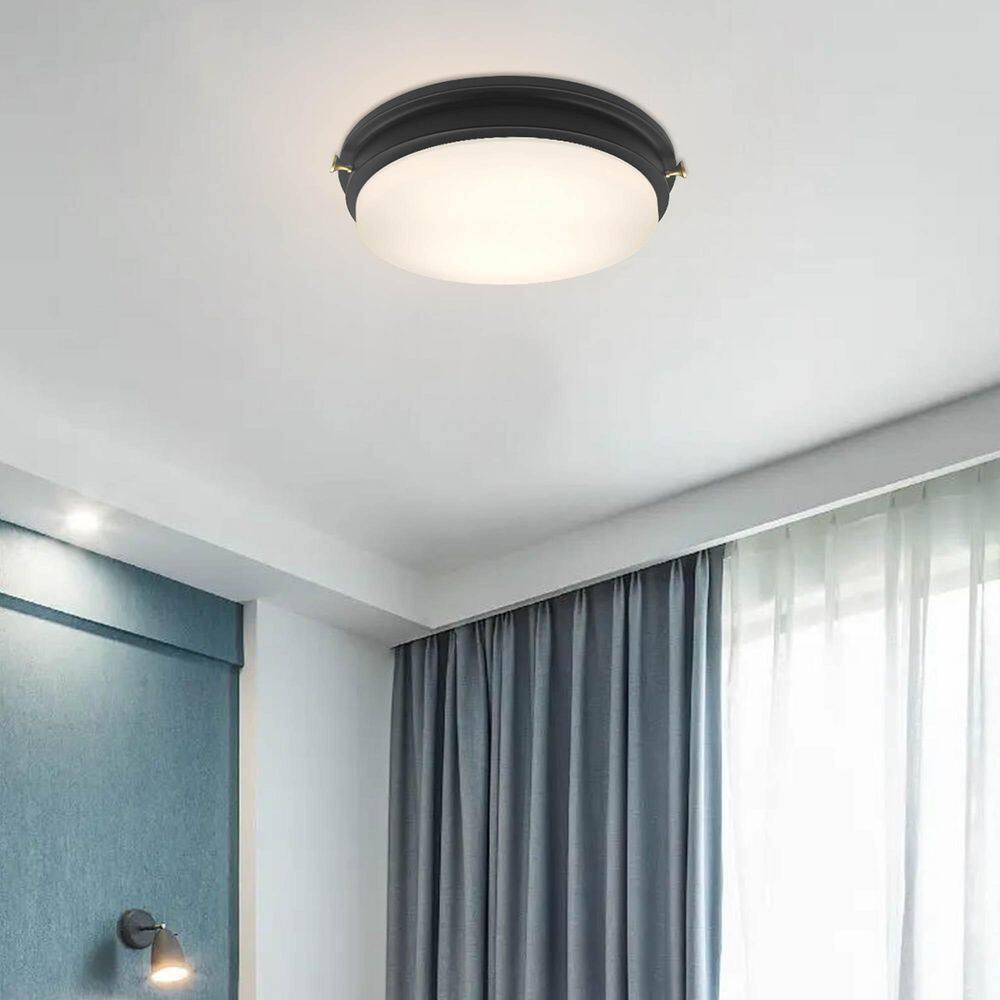 14 in. Dimmable LED Flush Mount, 1200 Lumen, 4000K Natural White Ceiling Light Fixture with Glass Shade - Hercitys