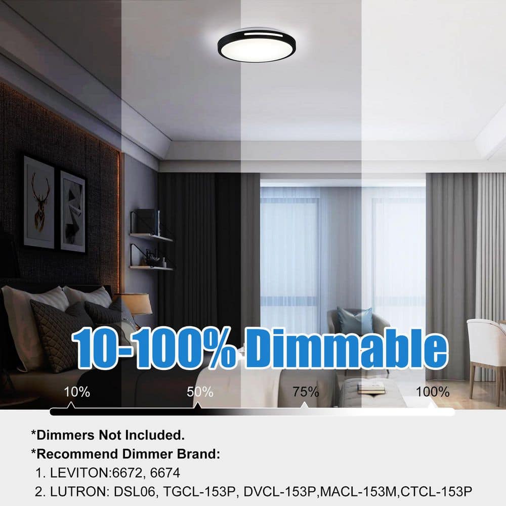 13 in. Adjustable CCT Black Integrated LED Flush Mount – 1500 Lumens Ceiling Light Fixture (2-Pack) - Hercitys