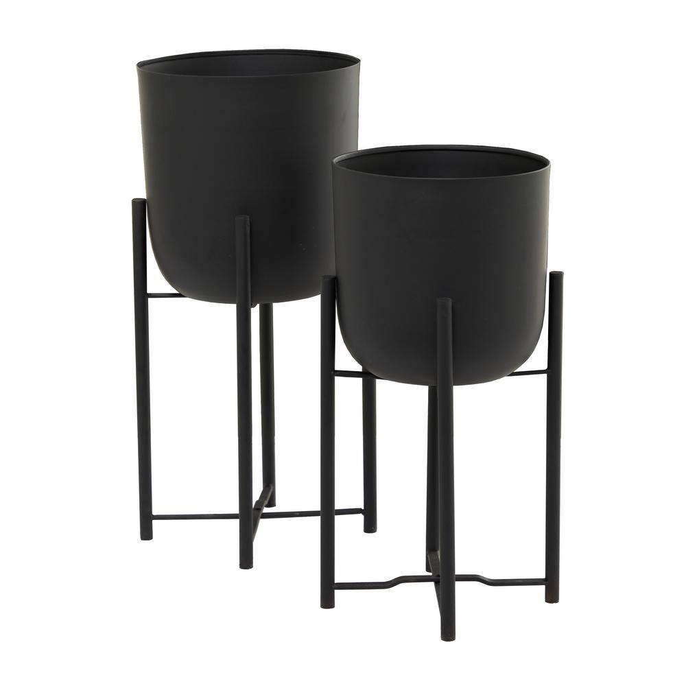 22 in., and 20 in. Large Black Metal Indoor Outdoor Planter with Removable Stand (2- Pack) - Hercitys